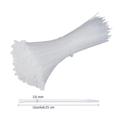 Çetsan 3,6x250 Beyaz 25cm Kablo Bağı Plastik Cırt Kelepçe Toplayıcı-100 Adet