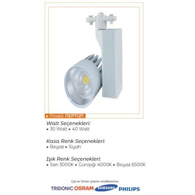 Ledli Ray Spot Beyaz Kasa 40 Watt Günışığı 3000 K