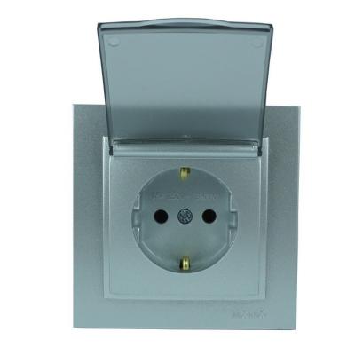 Mono Despina Metalik Gümüş Kapaklı Topraklı Prizi  Çerçeve Dahil