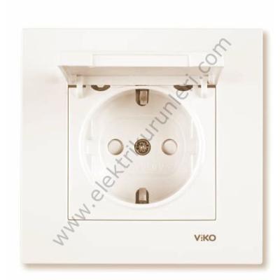Viko Karre Krem Kapaklı Topraklı Priz Çerçeve Dahil