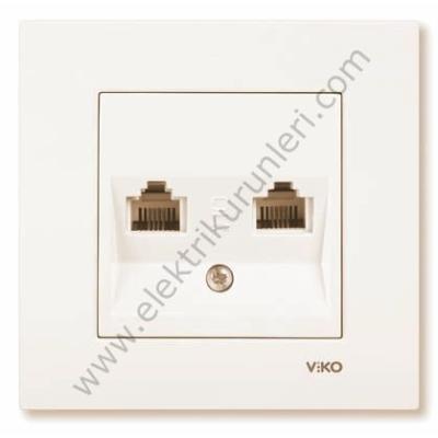 Viko Karre Krem Numeris Telefon Prizi İkili Cat3+Cat3 Çerçeve Dahil